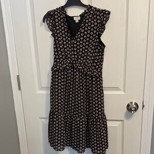 J Crew Black and Pink Floral Midi Dress